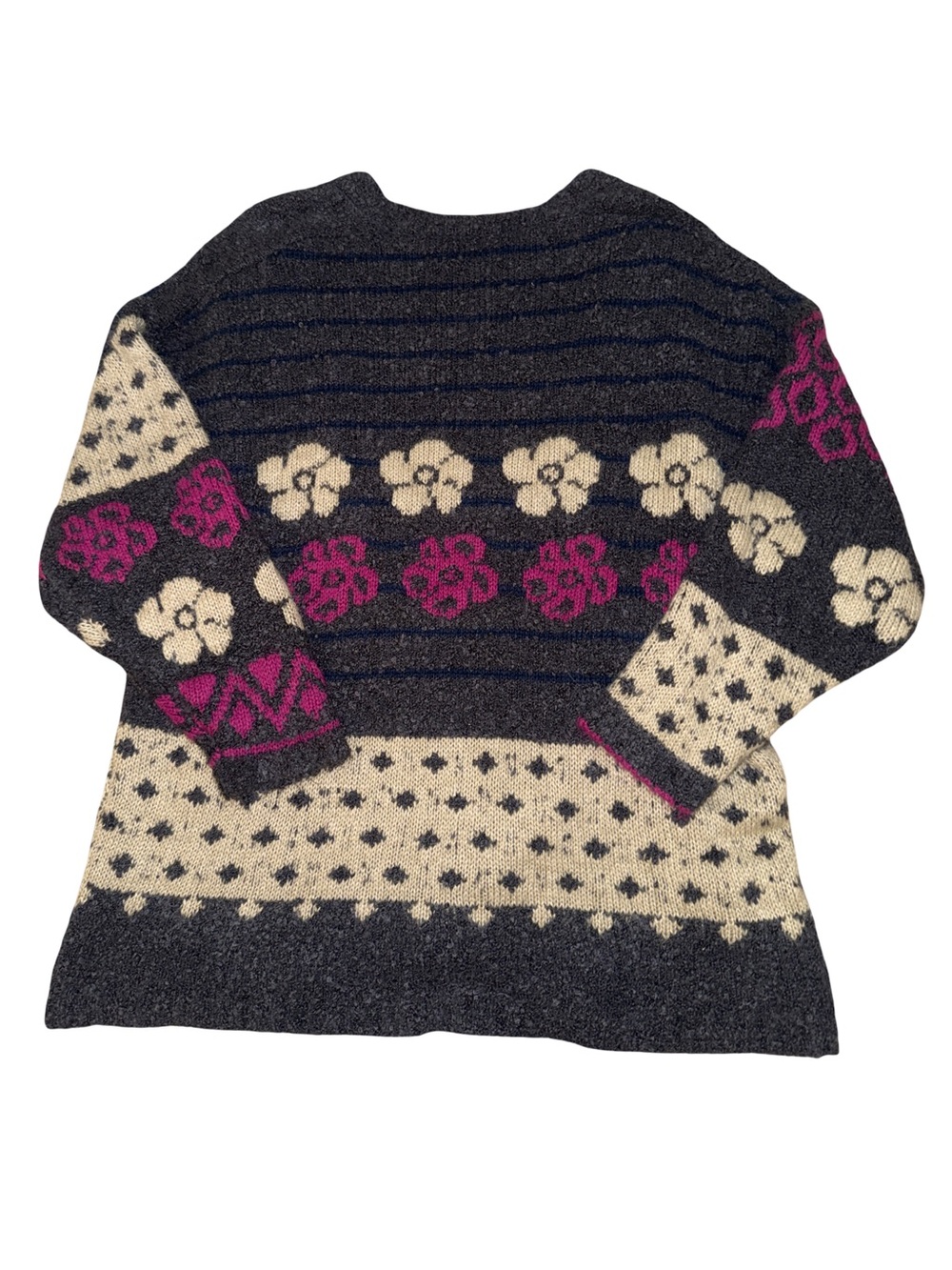 NATURAL LIFE Charcoal Floral Patterned Cardigan with Cream and Magenta Accents - Picture 3 of 9
